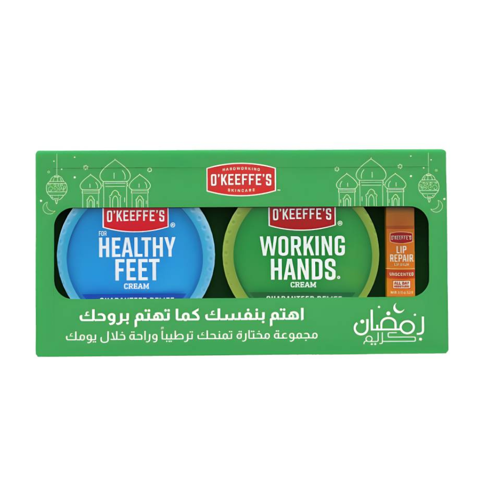 اوكفيز مجموعة العناية (مرطب شفاه + كريم للاقدام الصحية + كريم للايدي العاملة)