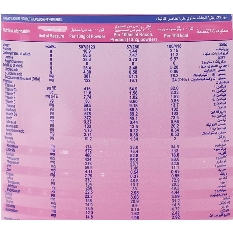 نيورالاك حليب أطفال اتش 8 400 جم